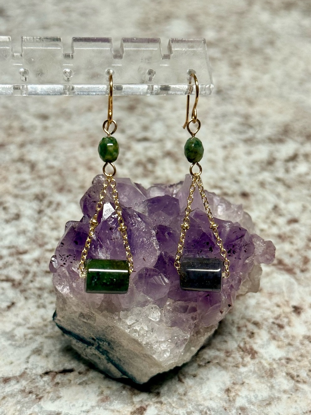 Gold-Filled Fancy Jasper Gemstone Chain Drop Earrings